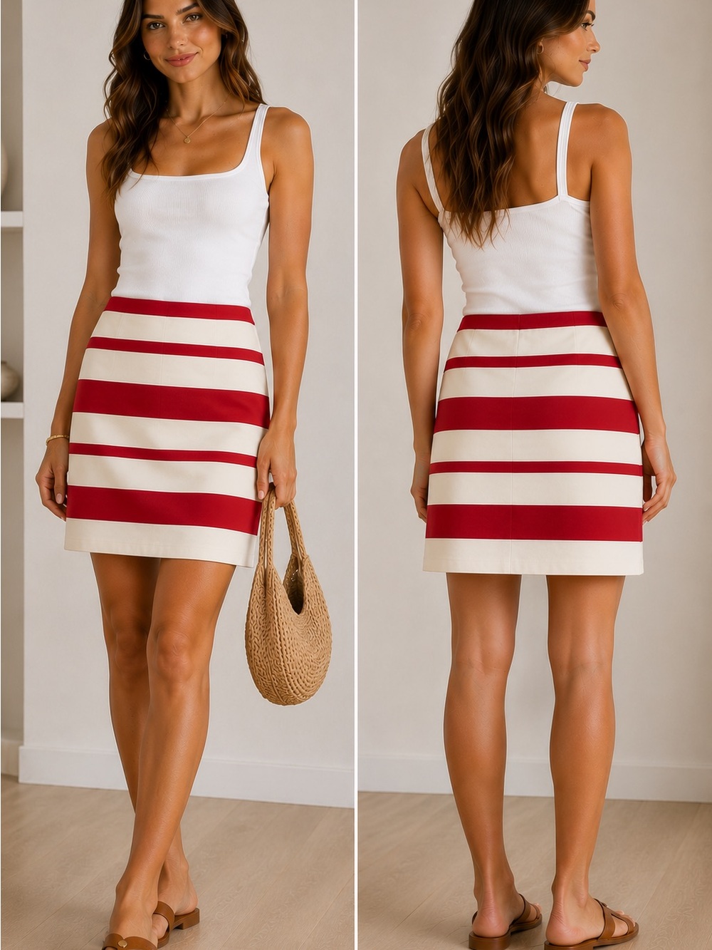 Banana Republic Red and Cream Striped Mini Skirt
